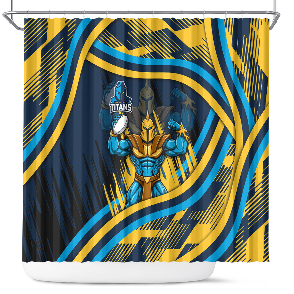 Titans Rugby Mascot Shower Curtain Fierce Athlete Graphic in Sports Style