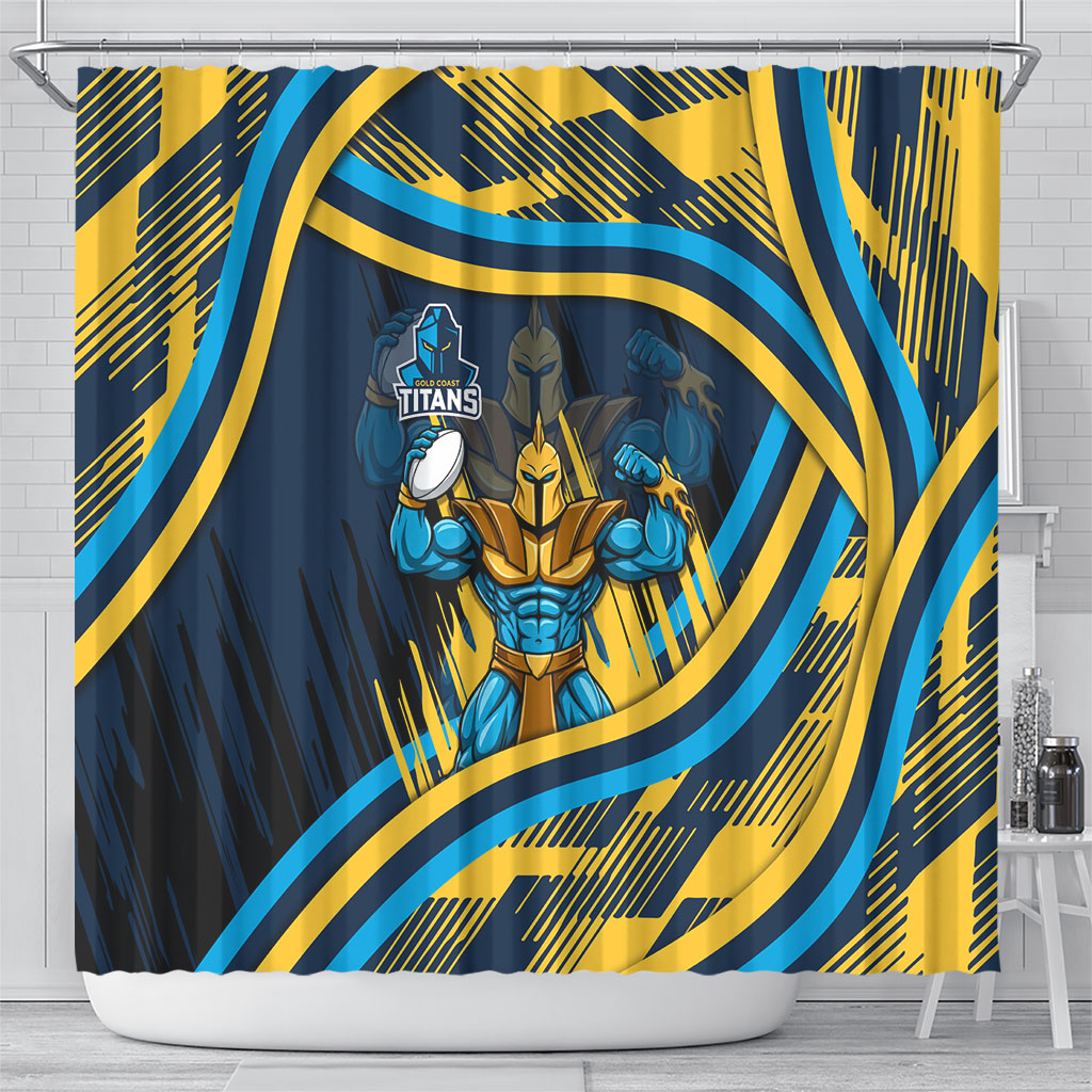 Titans Rugby Mascot Shower Curtain Fierce Athlete Graphic in Sports Style
