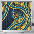Titans Rugby Mascot Shower Curtain Fierce Athlete Graphic in Sports Style