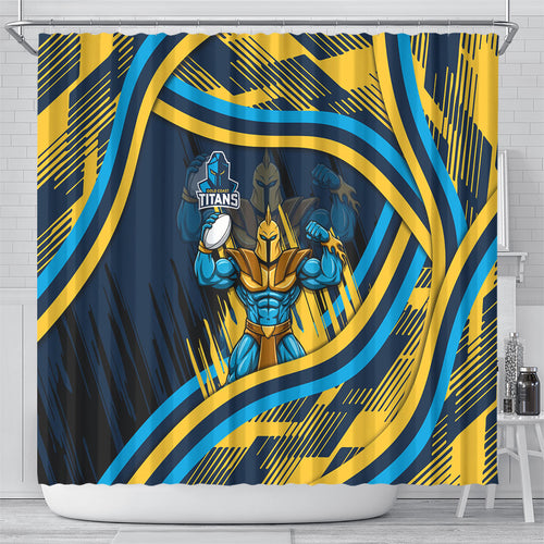 Titans Rugby Mascot Shower Curtain Fierce Athlete Graphic in Sports Style