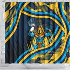 Titans Rugby Mascot Shower Curtain Fierce Athlete Graphic in Sports Style