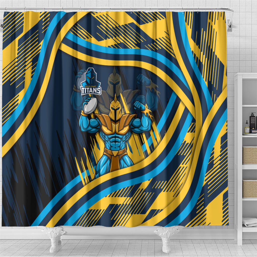 Titans Rugby Mascot Shower Curtain Fierce Athlete Graphic in Sports Style