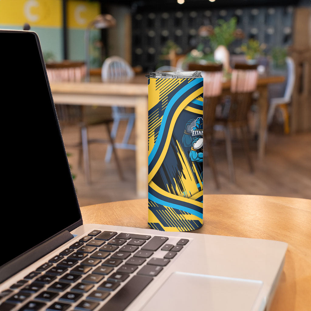 Titans Rugby Mascot Skinny Tumbler Fierce Athlete Graphic in Sports Style