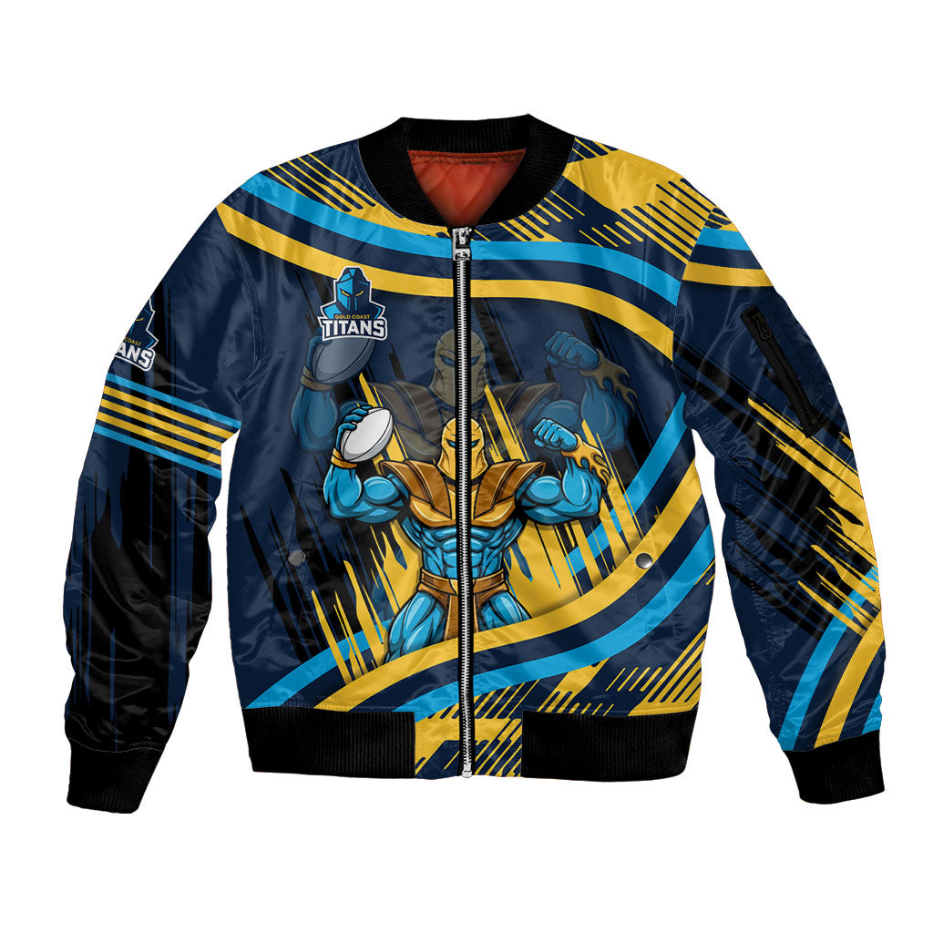 Titans Rugby Mascot Sleeve Zip Bomber Jacket Fierce Athlete Graphic in Sports Style