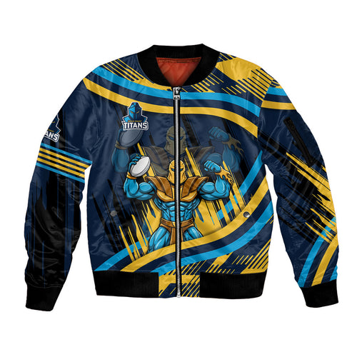Titans Rugby Mascot Sleeve Zip Bomber Jacket Fierce Athlete Graphic in Sports Style