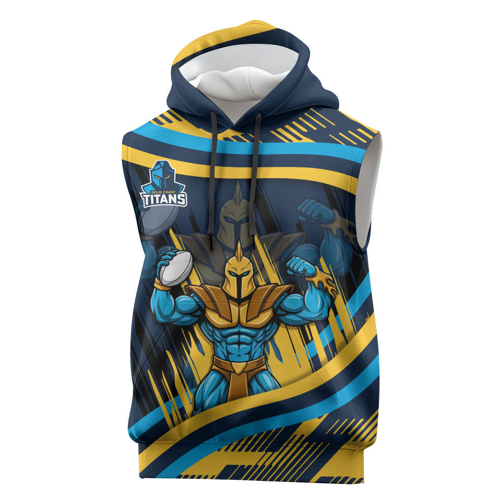 Titans Rugby Mascot Sleeveless Hoodie Fierce Athlete Graphic in Sports Style