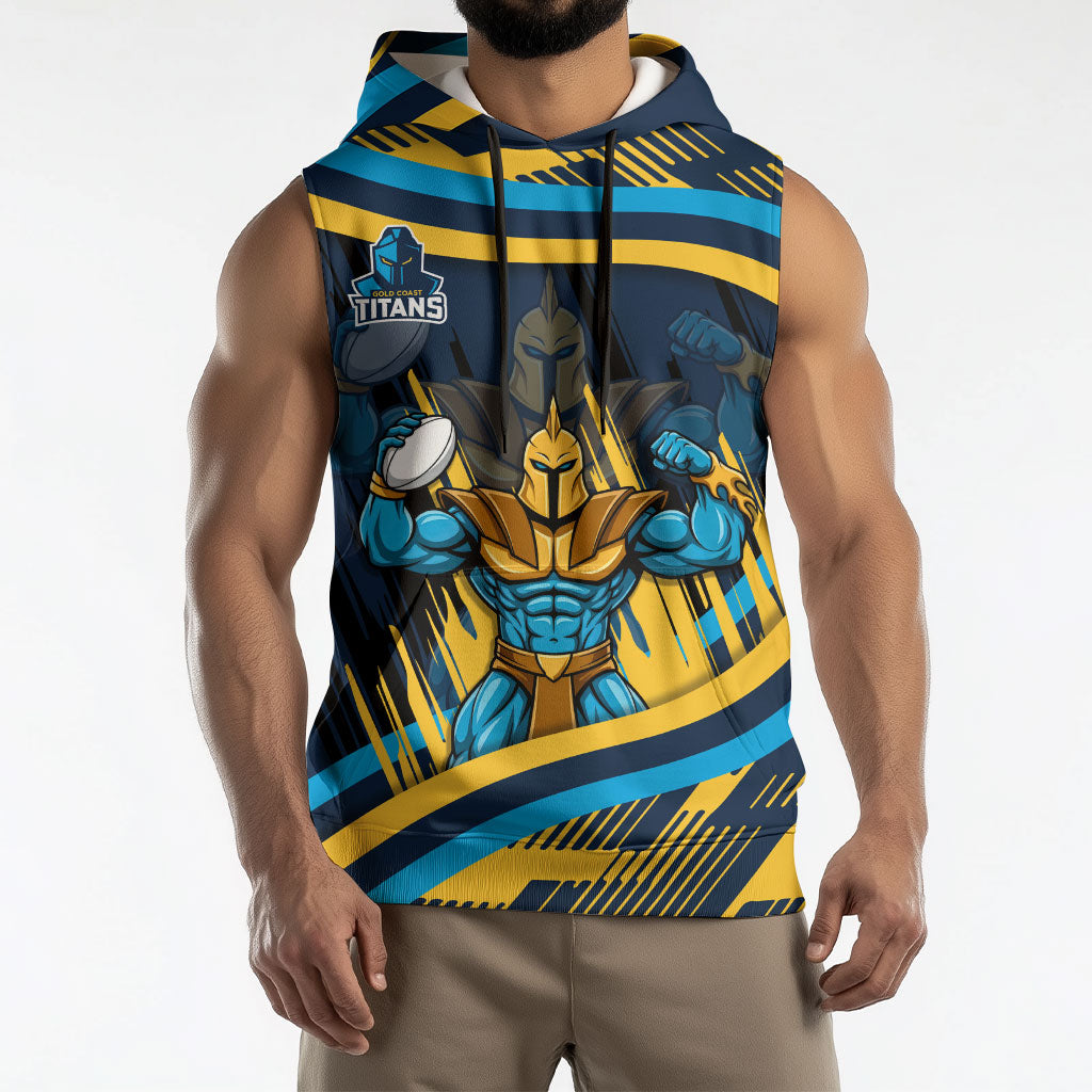 Titans Rugby Mascot Sleeveless Hoodie Fierce Athlete Graphic in Sports Style