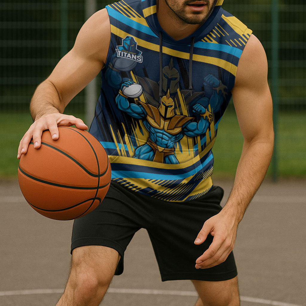 Titans Rugby Mascot Sleeveless Hoodie Fierce Athlete Graphic in Sports Style