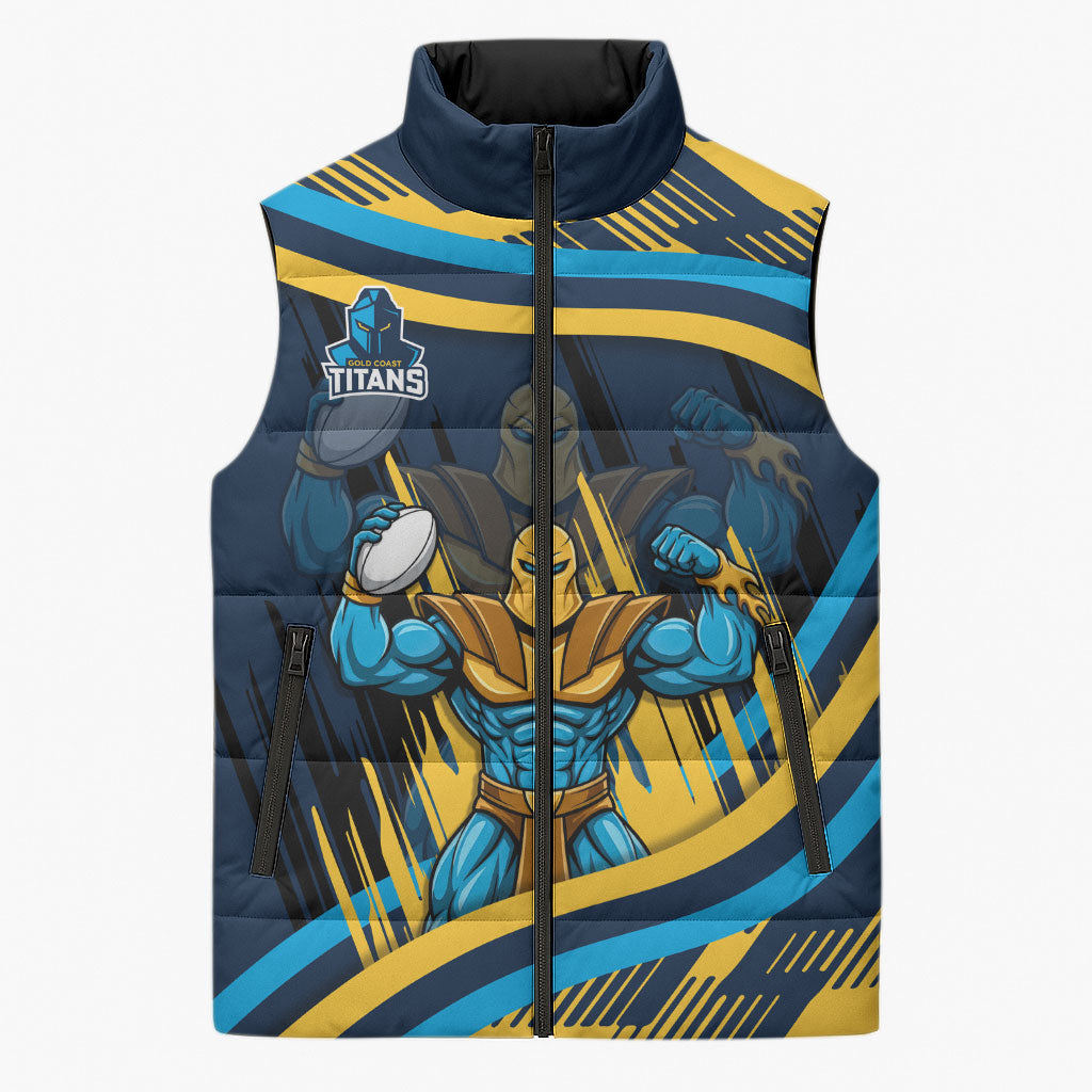 Titans Rugby Mascot Sleeveless Puffer Jacket Fierce Athlete Graphic in Sports Style