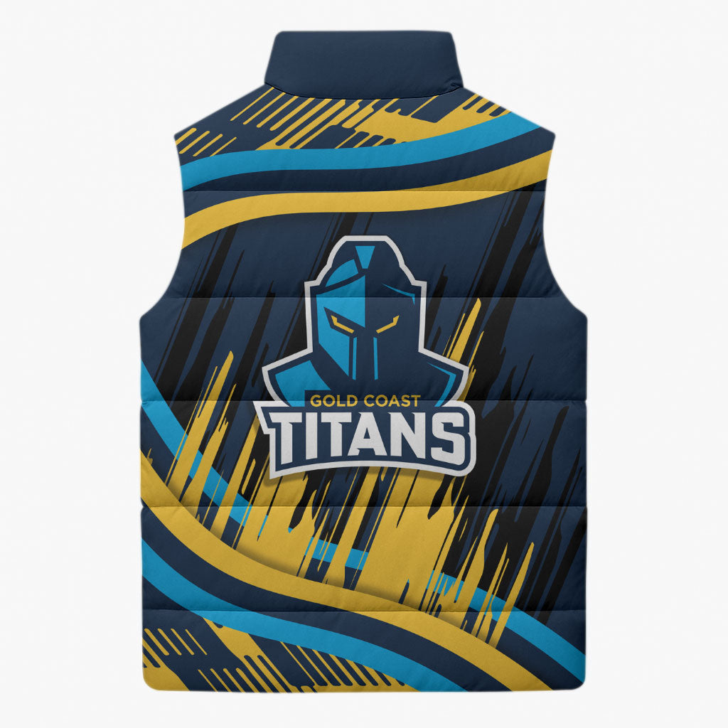 Titans Rugby Mascot Sleeveless Puffer Jacket Fierce Athlete Graphic in Sports Style