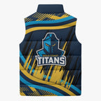 Titans Rugby Mascot Sleeveless Puffer Jacket Fierce Athlete Graphic in Sports Style