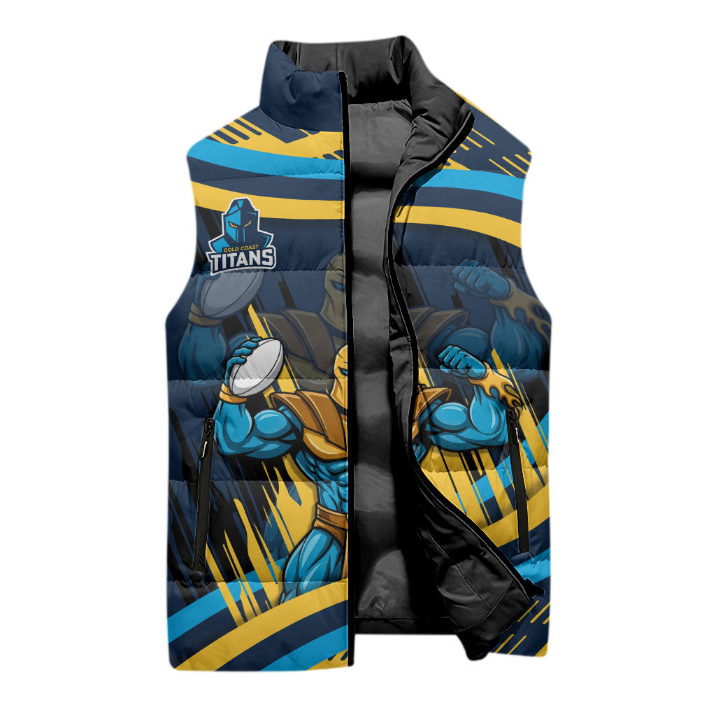 Titans Rugby Mascot Sleeveless Puffer Jacket Fierce Athlete Graphic in Sports Style