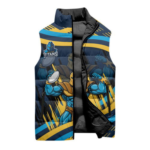 Titans Rugby Mascot Sleeveless Puffer Jacket Fierce Athlete Graphic in Sports Style