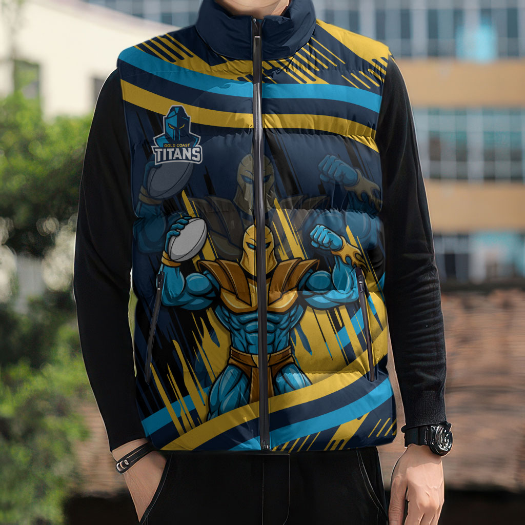 Titans Rugby Mascot Sleeveless Puffer Jacket Fierce Athlete Graphic in Sports Style