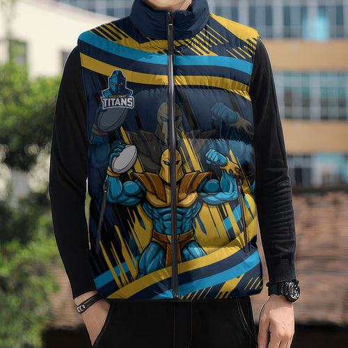 Titans Rugby Mascot Sleeveless Puffer Jacket Fierce Athlete Graphic in Sports Style