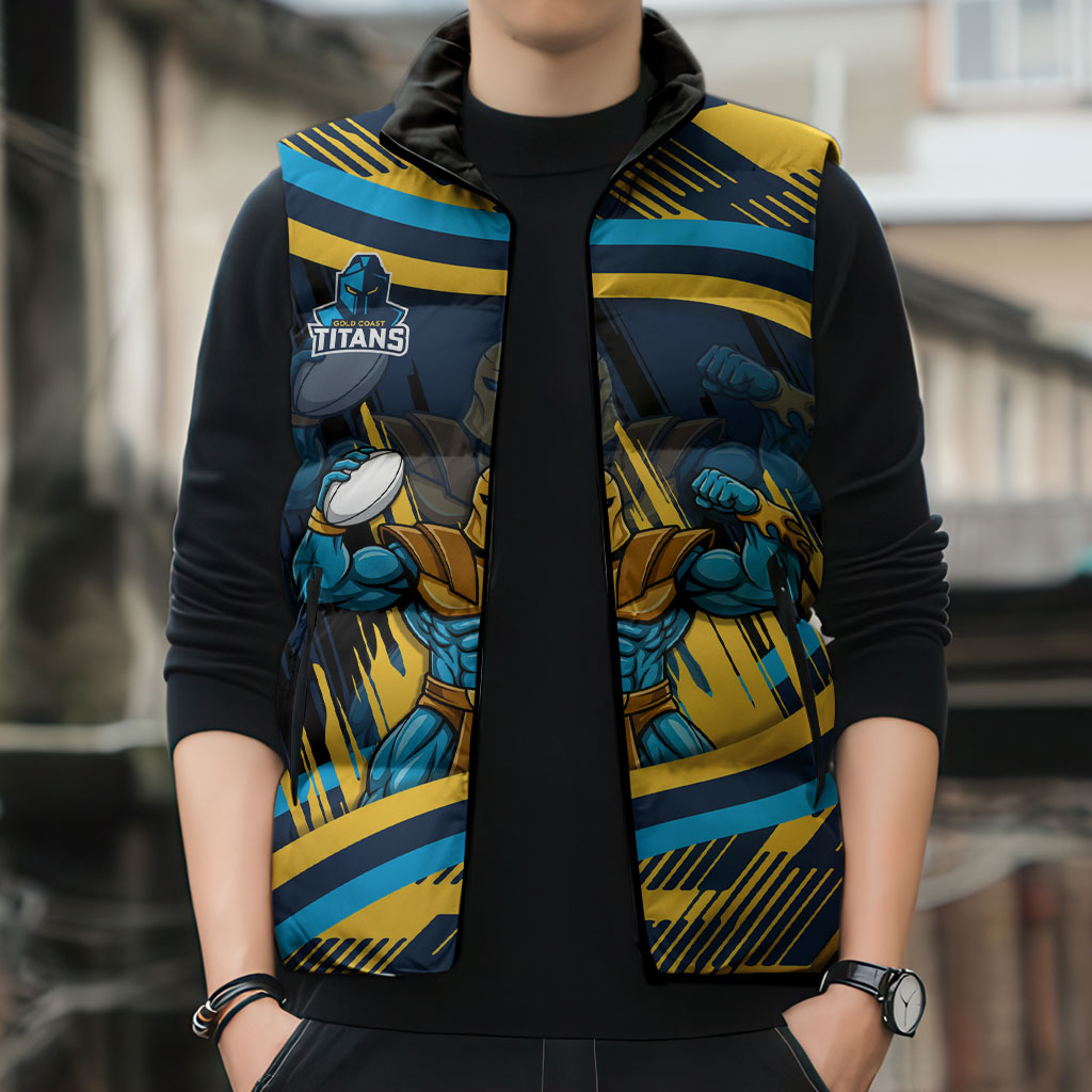 Titans Rugby Mascot Sleeveless Puffer Jacket Fierce Athlete Graphic in Sports Style