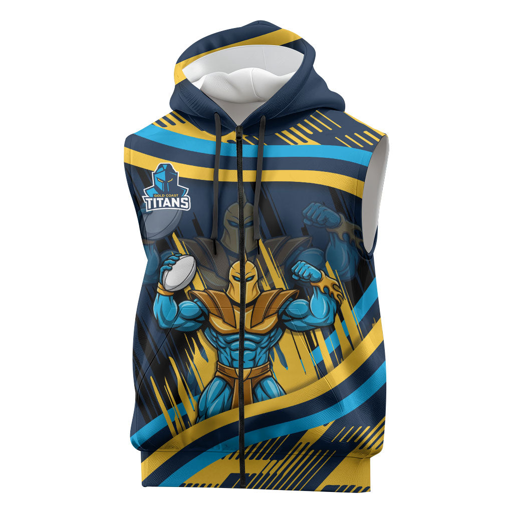 Titans Rugby Mascot Sleeveless Zip Hoodie Fierce Athlete Graphic in Sports Style