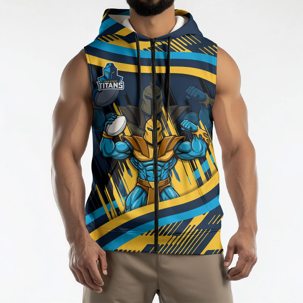Titans Rugby Mascot Sleeveless Zip Hoodie Fierce Athlete Graphic in Sports Style