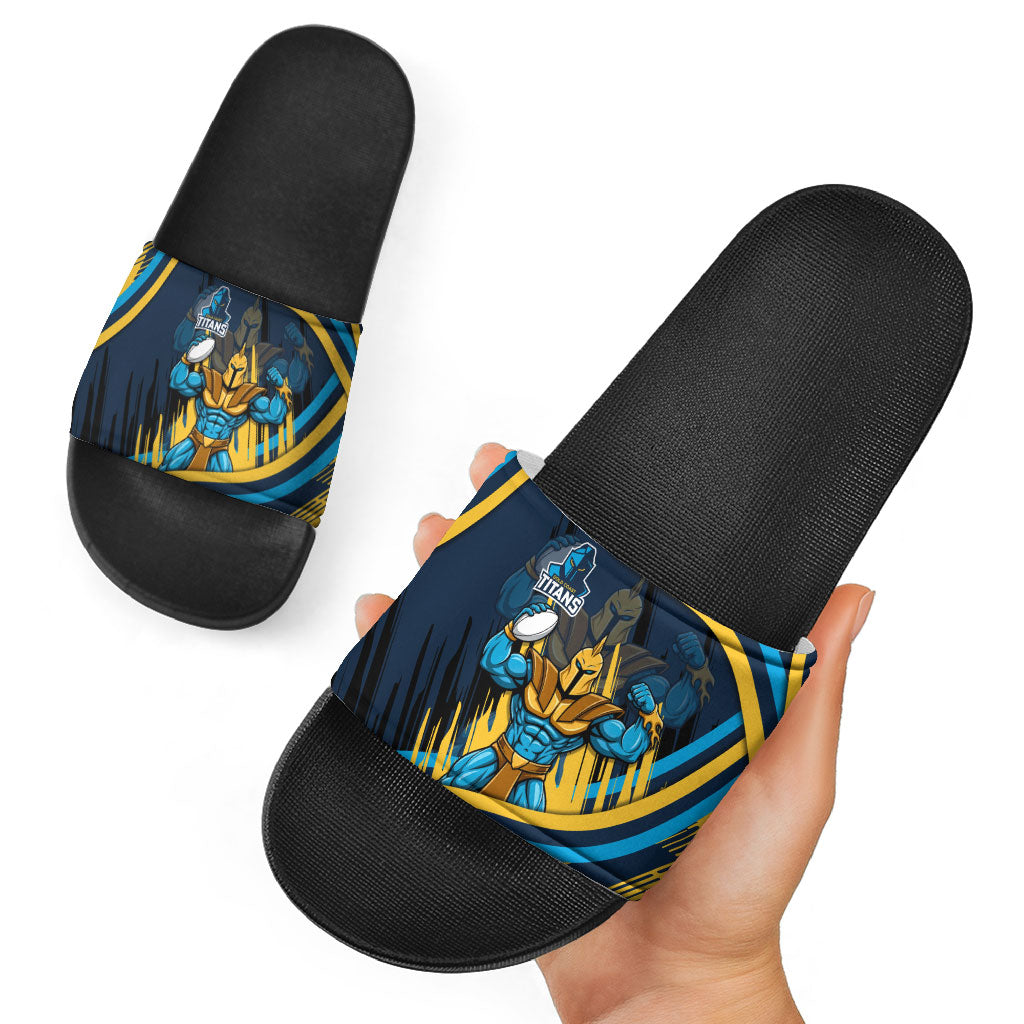 Titans Rugby Mascot Slide Sandals Fierce Athlete Graphic in Sports Style