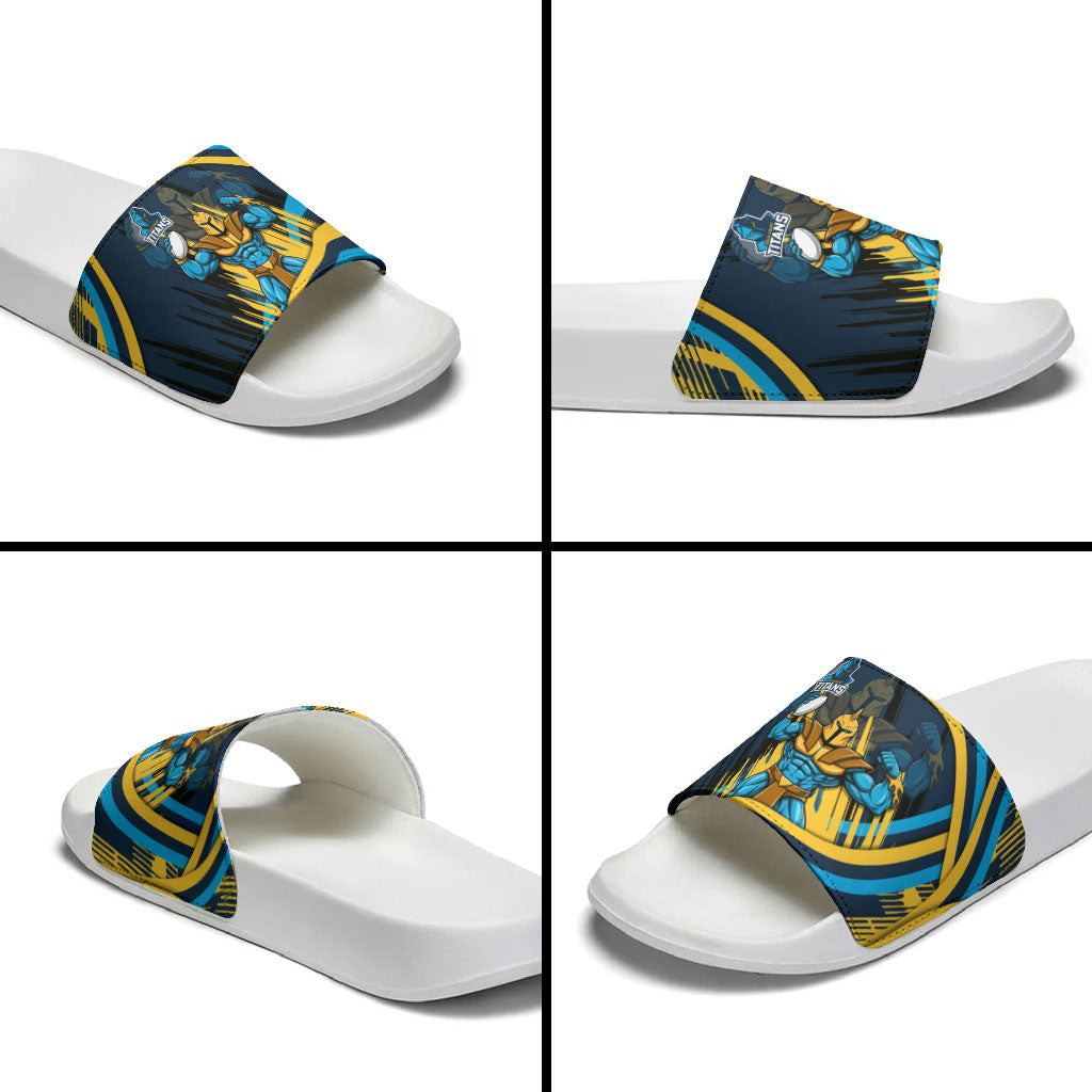 Titans Rugby Mascot Slide Sandals Fierce Athlete Graphic in Sports Style