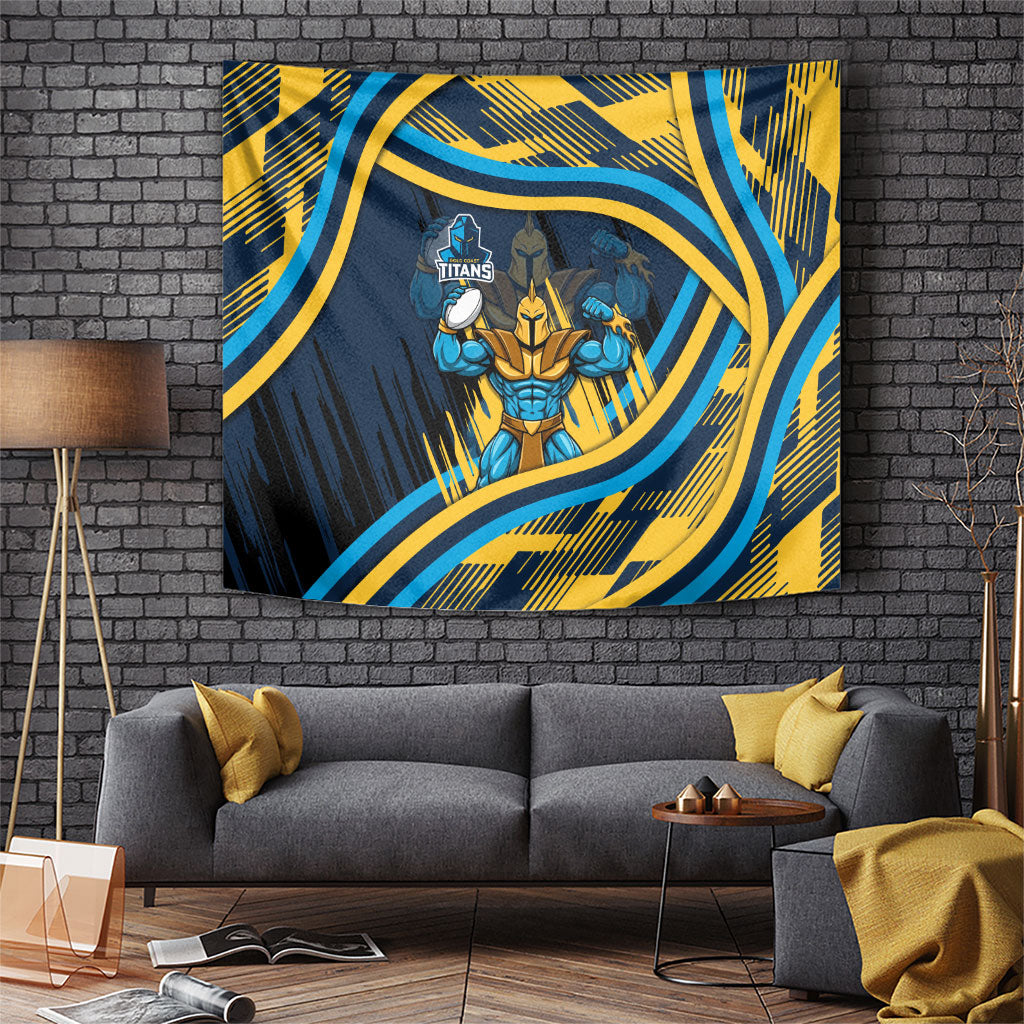 Titans Rugby Mascot Tapestry Fierce Athlete Graphic in Sports Style