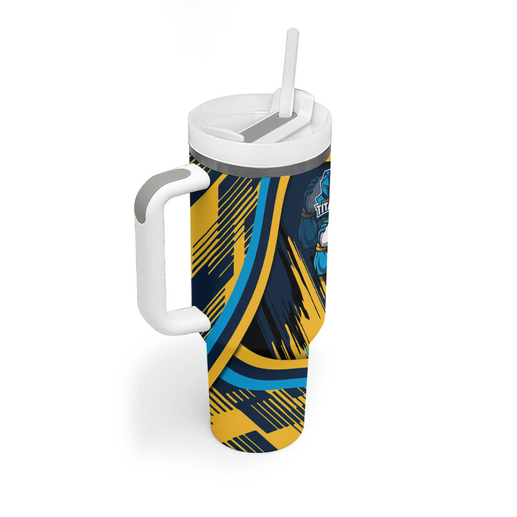 Titans Rugby Mascot Tumbler With Handle Fierce Athlete Graphic in Sports Style