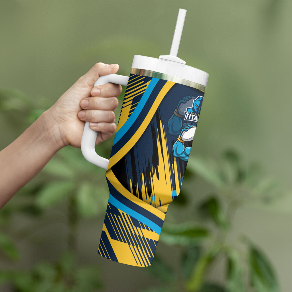 Titans Rugby Mascot Tumbler With Handle Fierce Athlete Graphic in Sports Style