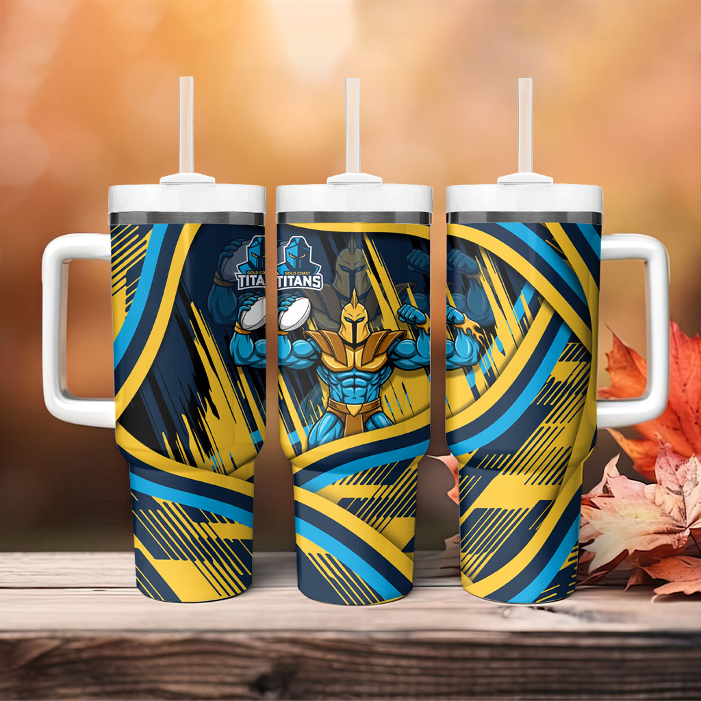 Titans Rugby Mascot Tumbler With Handle Fierce Athlete Graphic in Sports Style
