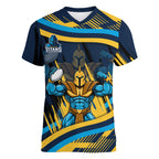 Titans Rugby Mascot Women V-Neck T-Shirt Fierce Athlete Graphic in Sports Style