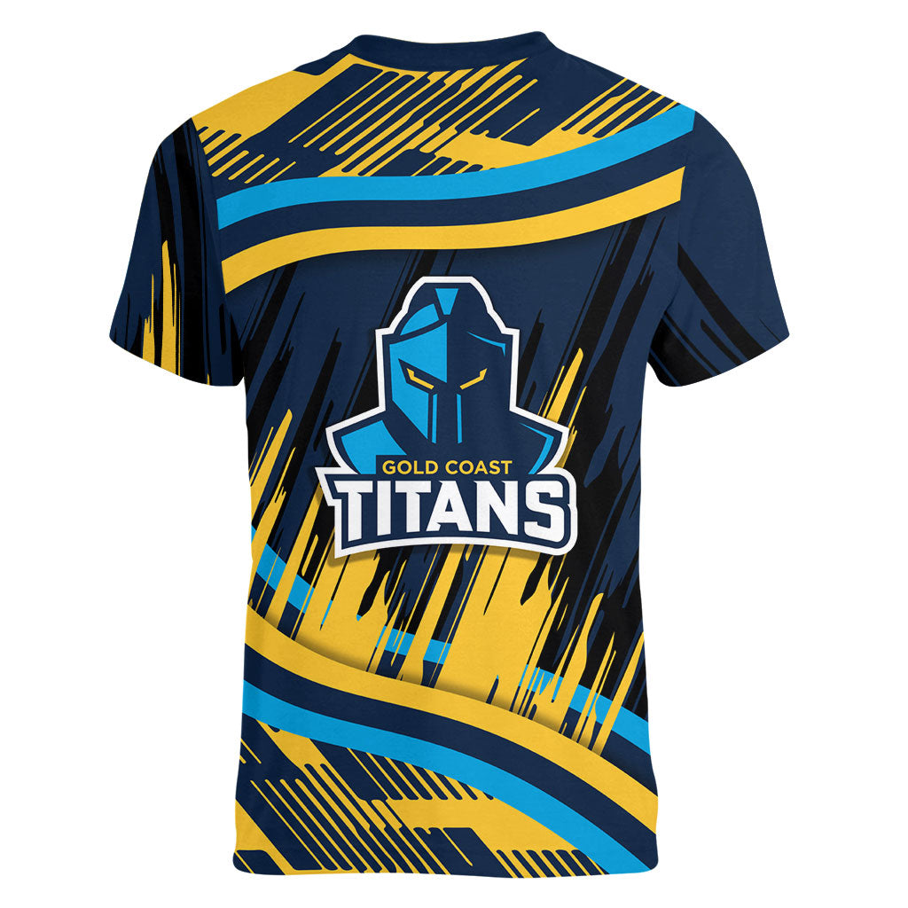 Titans Rugby Mascot Women V-Neck T-Shirt Fierce Athlete Graphic in Sports Style