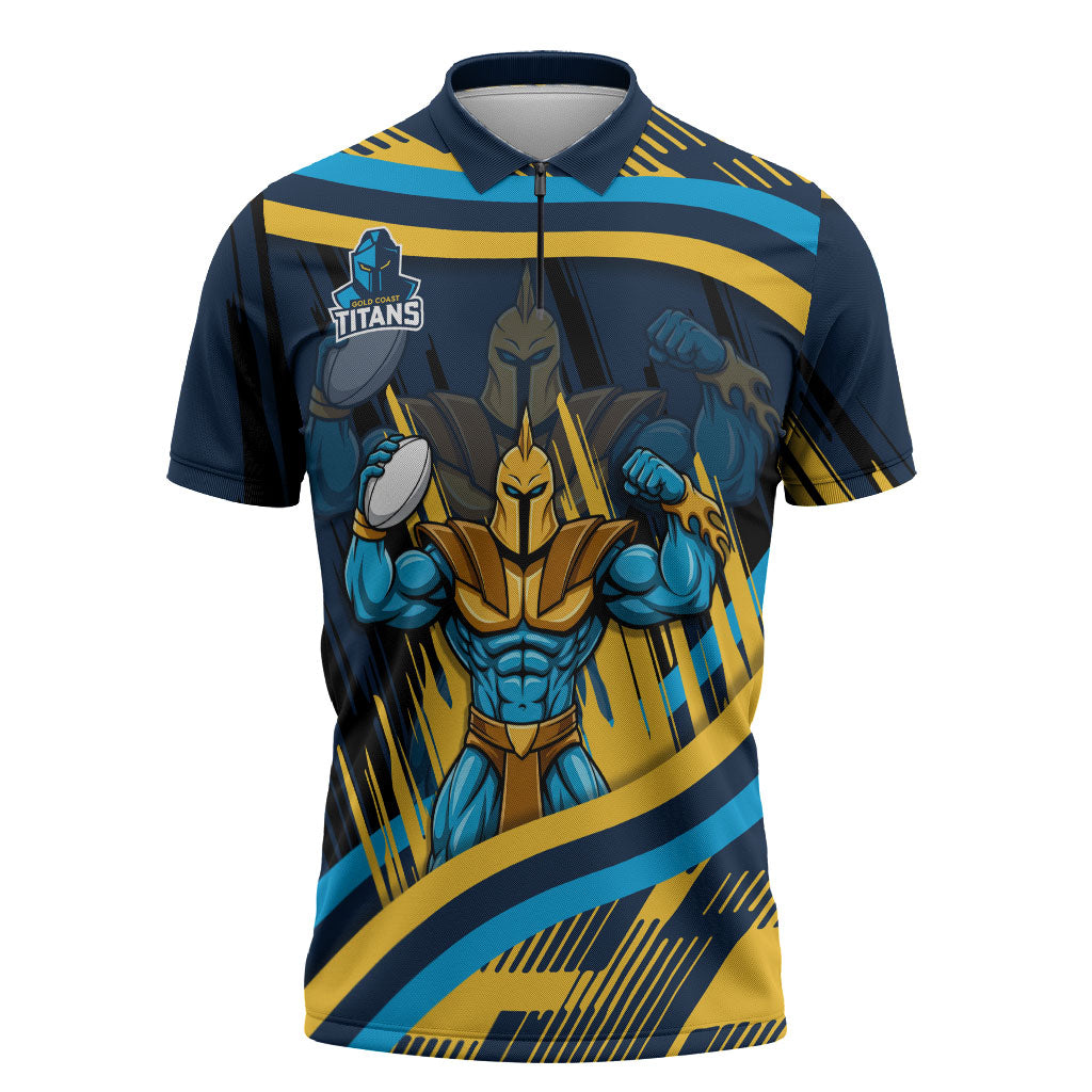 Titans Rugby Mascot Zipper Polo Shirt Fierce Athlete Graphic in Sports Style