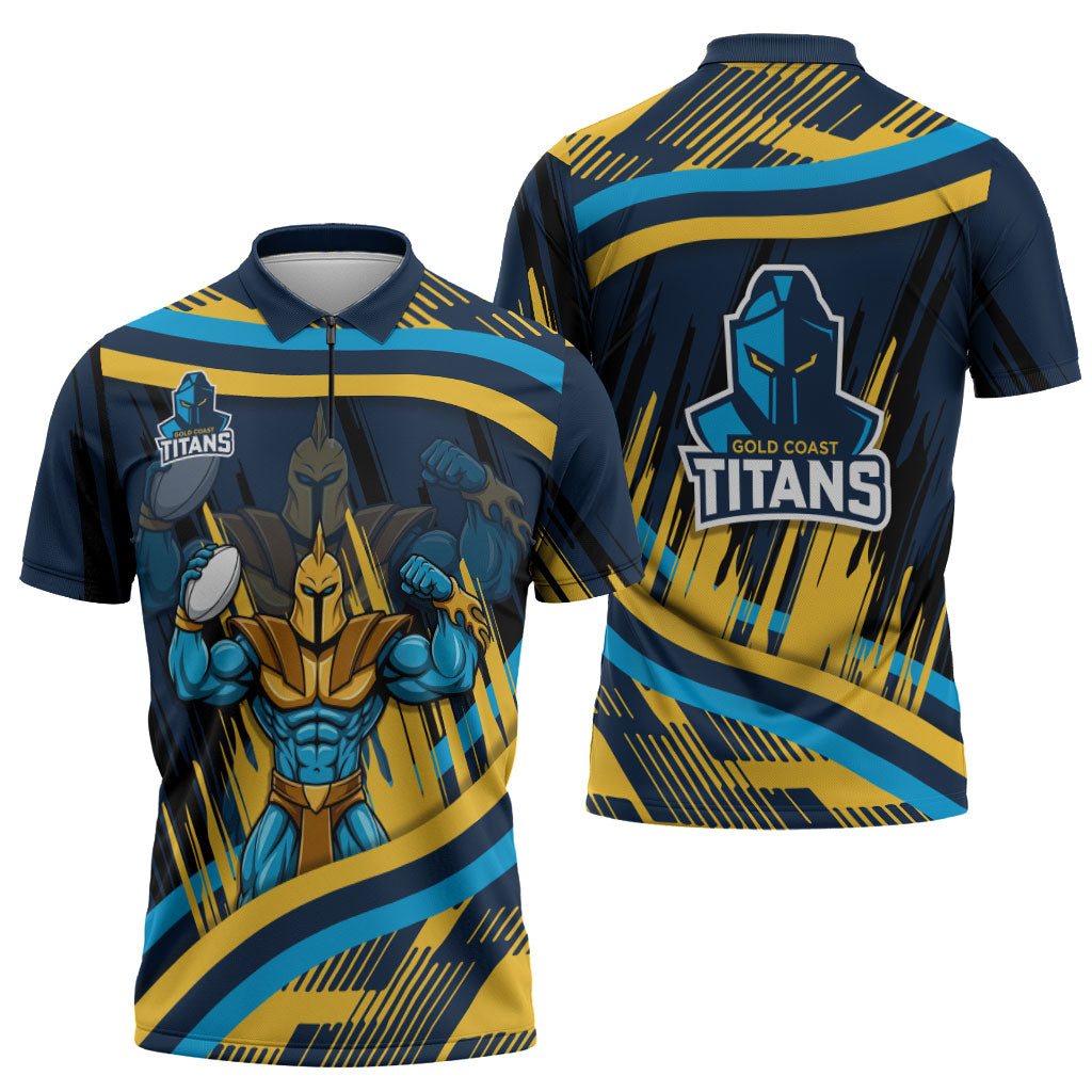 Titans Rugby Mascot Zipper Polo Shirt Fierce Athlete Graphic in Sports Style