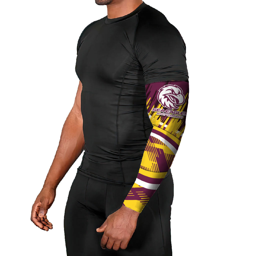 Sea Eagles Rugby Mascot Arm Sleeves Fierce Athlete Graphic in Sports Style