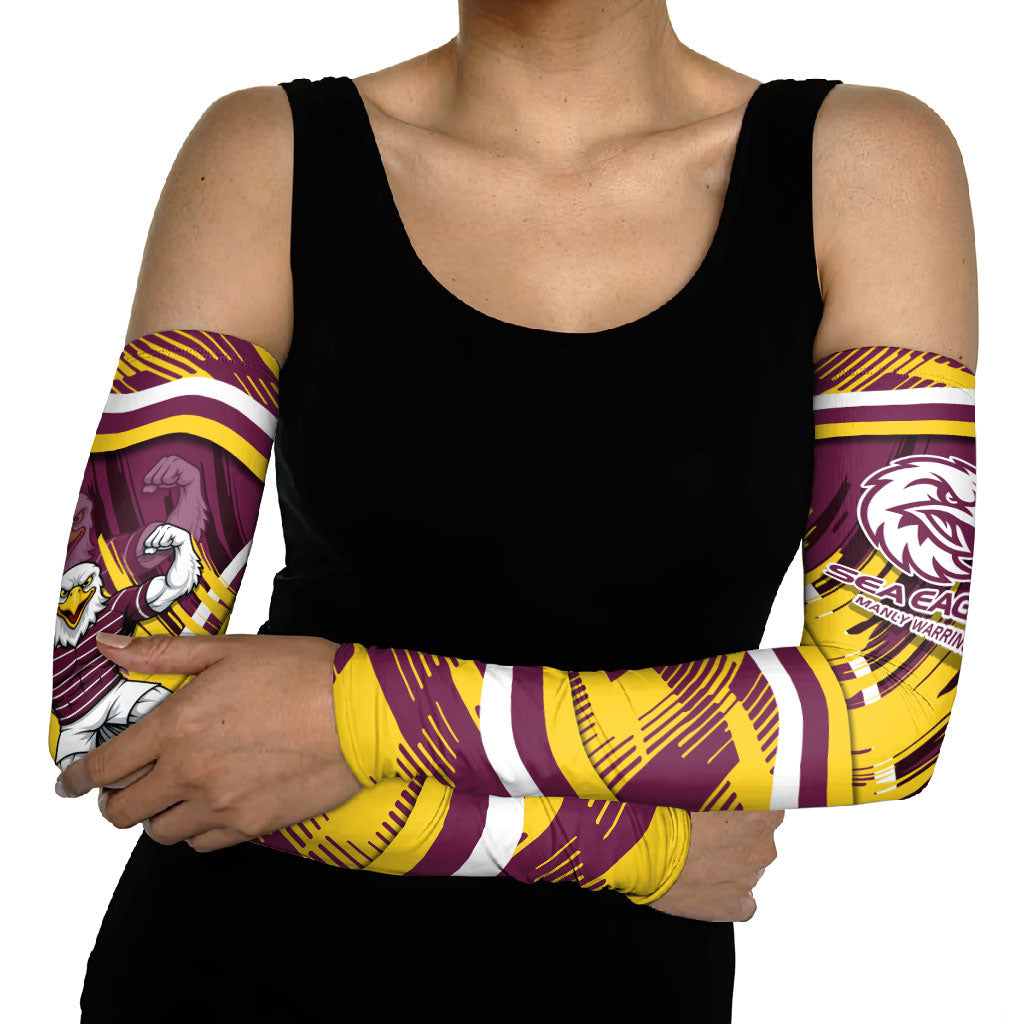 Sea Eagles Rugby Mascot Arm Sleeves Fierce Athlete Graphic in Sports Style