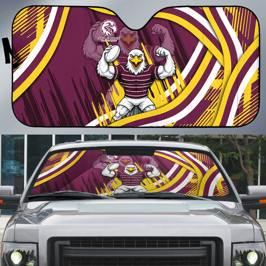 Sea Eagles Rugby Mascot Auto Sun Shade Fierce Athlete Graphic in Sports Style