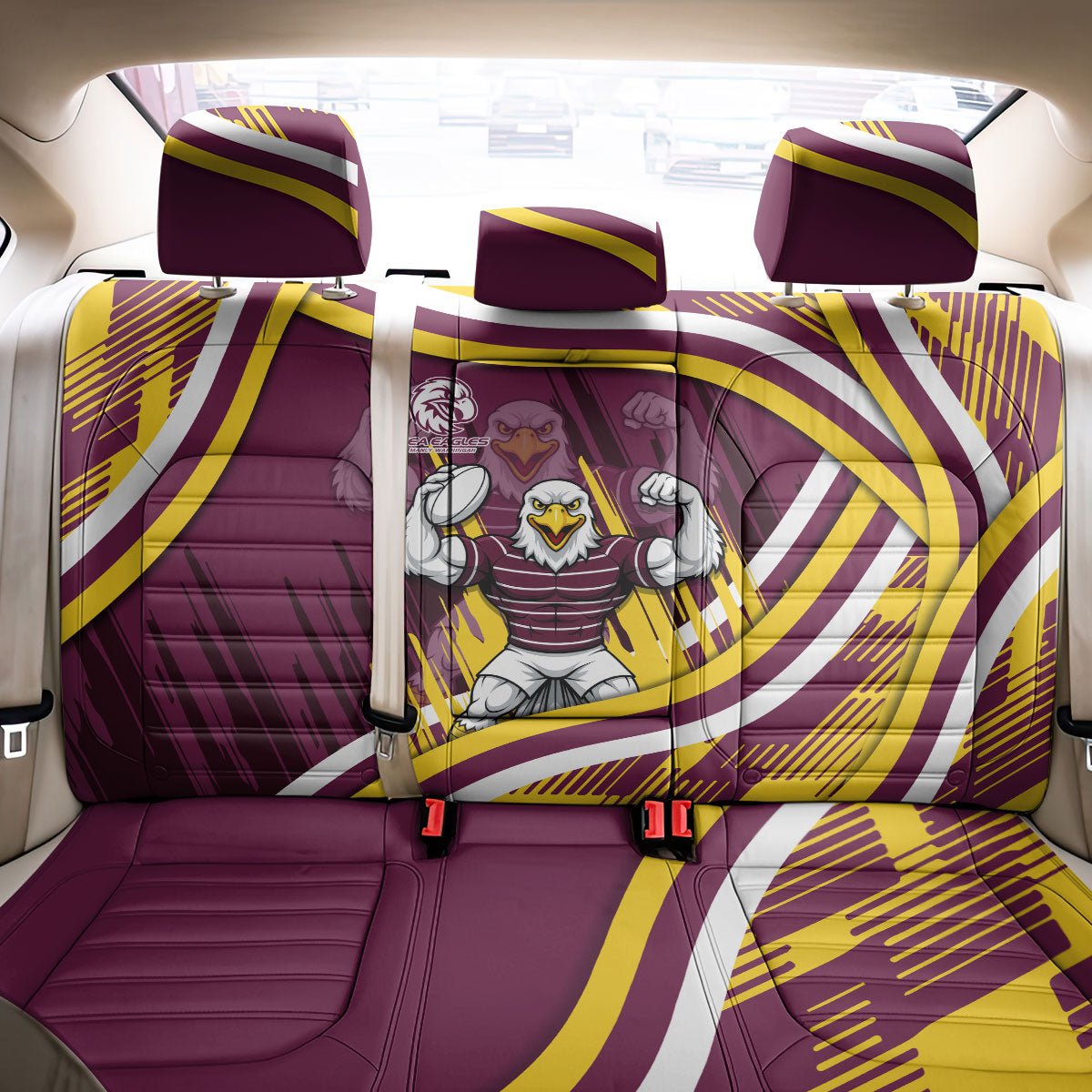 Sea Eagles Rugby Mascot Back Car Seat Cover Fierce Athlete Graphic in Sports Style