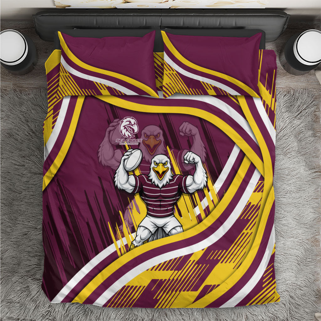 Sea Eagles Rugby Mascot Bedding Set Fierce Athlete Graphic in Sports Style