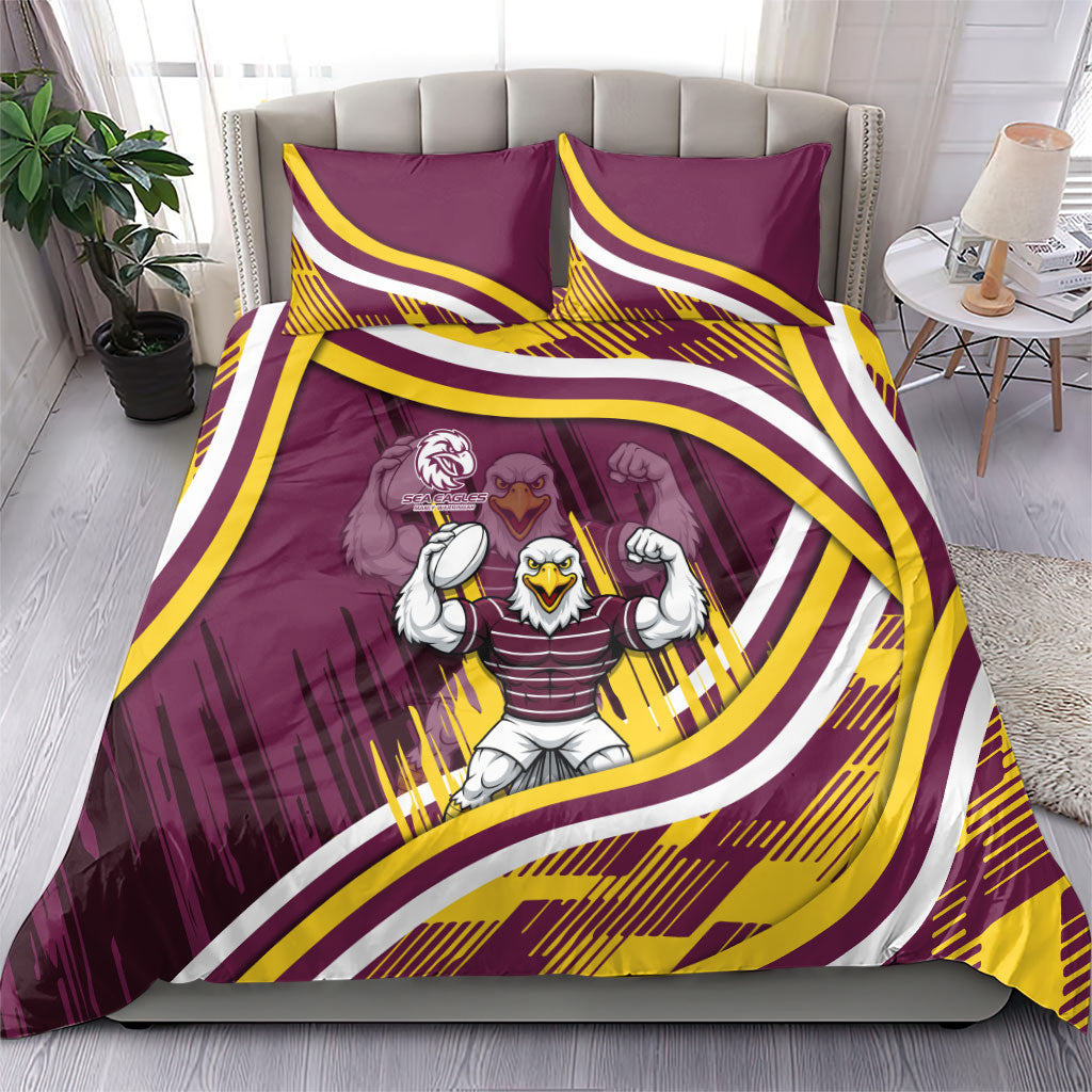 Sea Eagles Rugby Mascot Bedding Set Fierce Athlete Graphic in Sports Style