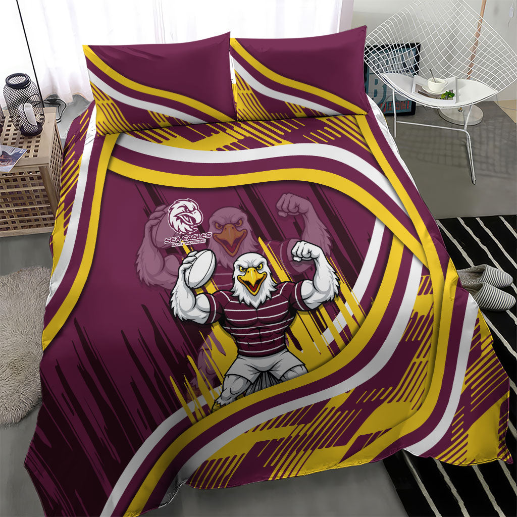 Sea Eagles Rugby Mascot Bedding Set Fierce Athlete Graphic in Sports Style