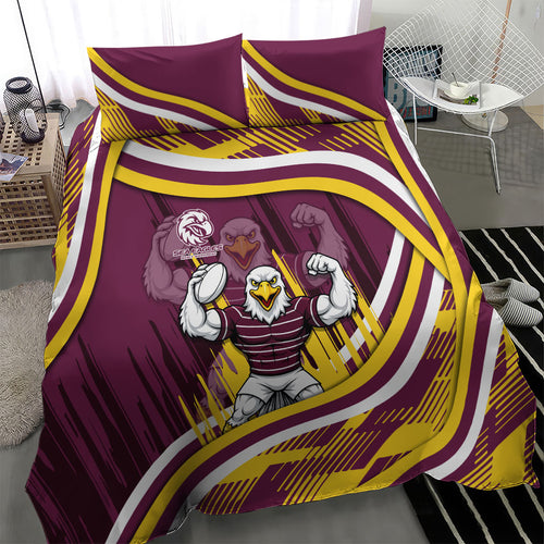 Sea Eagles Rugby Mascot Bedding Set Fierce Athlete Graphic in Sports Style