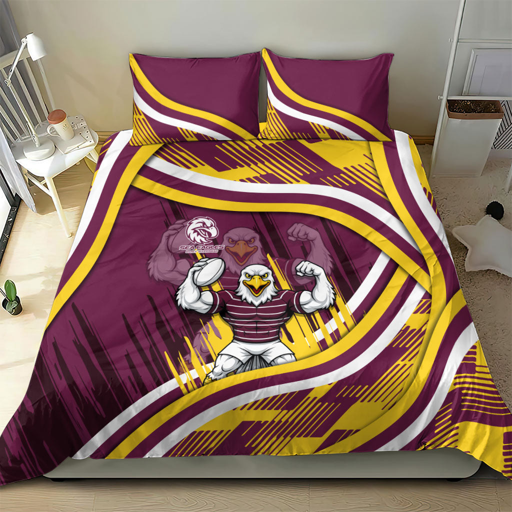 Sea Eagles Rugby Mascot Bedding Set Fierce Athlete Graphic in Sports Style