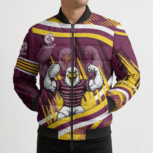 Sea Eagles Rugby Mascot Bomber Puffer Jacket Fierce Athlete Graphic in Sports Style