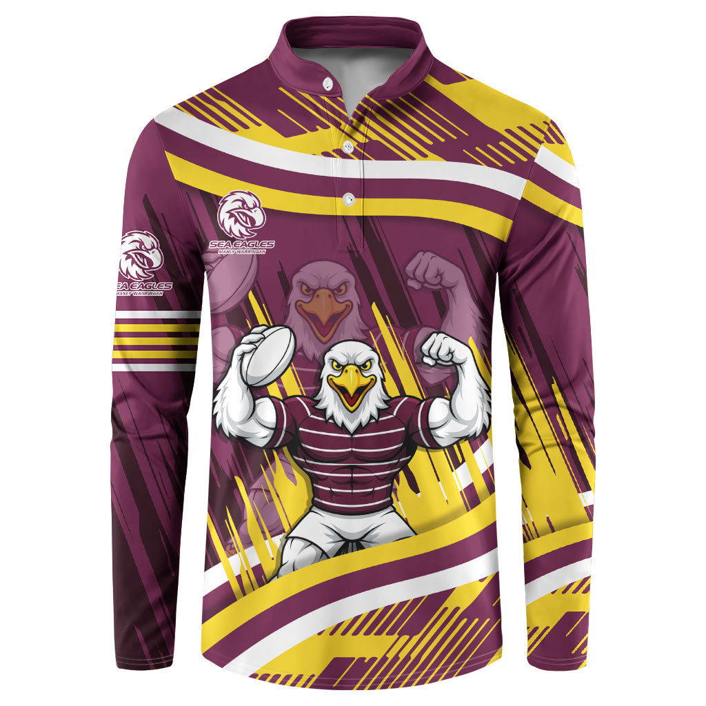 Sea Eagles Rugby Mascot Button Sweatshirt Fierce Athlete Graphic in Sports Style