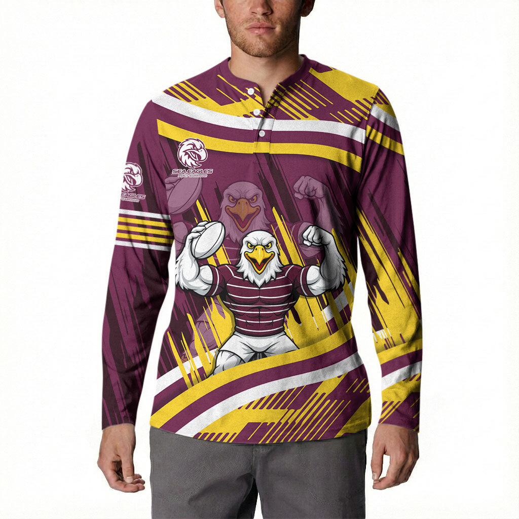 Sea Eagles Rugby Mascot Button Sweatshirt Fierce Athlete Graphic in Sports Style