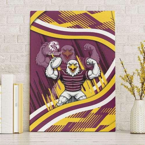 Sea Eagles Rugby Mascot Canvas Wall Art Fierce Athlete Graphic in Sports Style