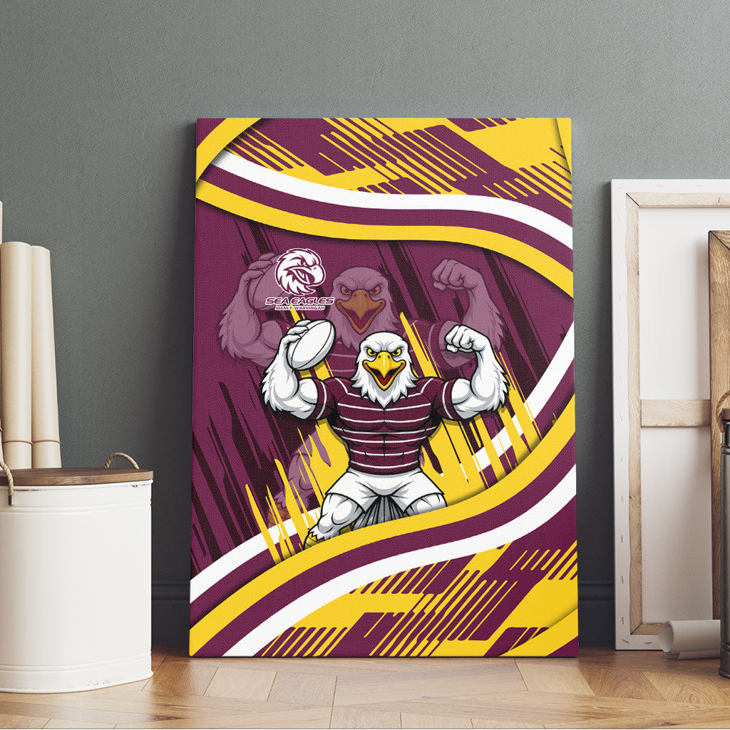 Sea Eagles Rugby Mascot Canvas Wall Art Fierce Athlete Graphic in Sports Style