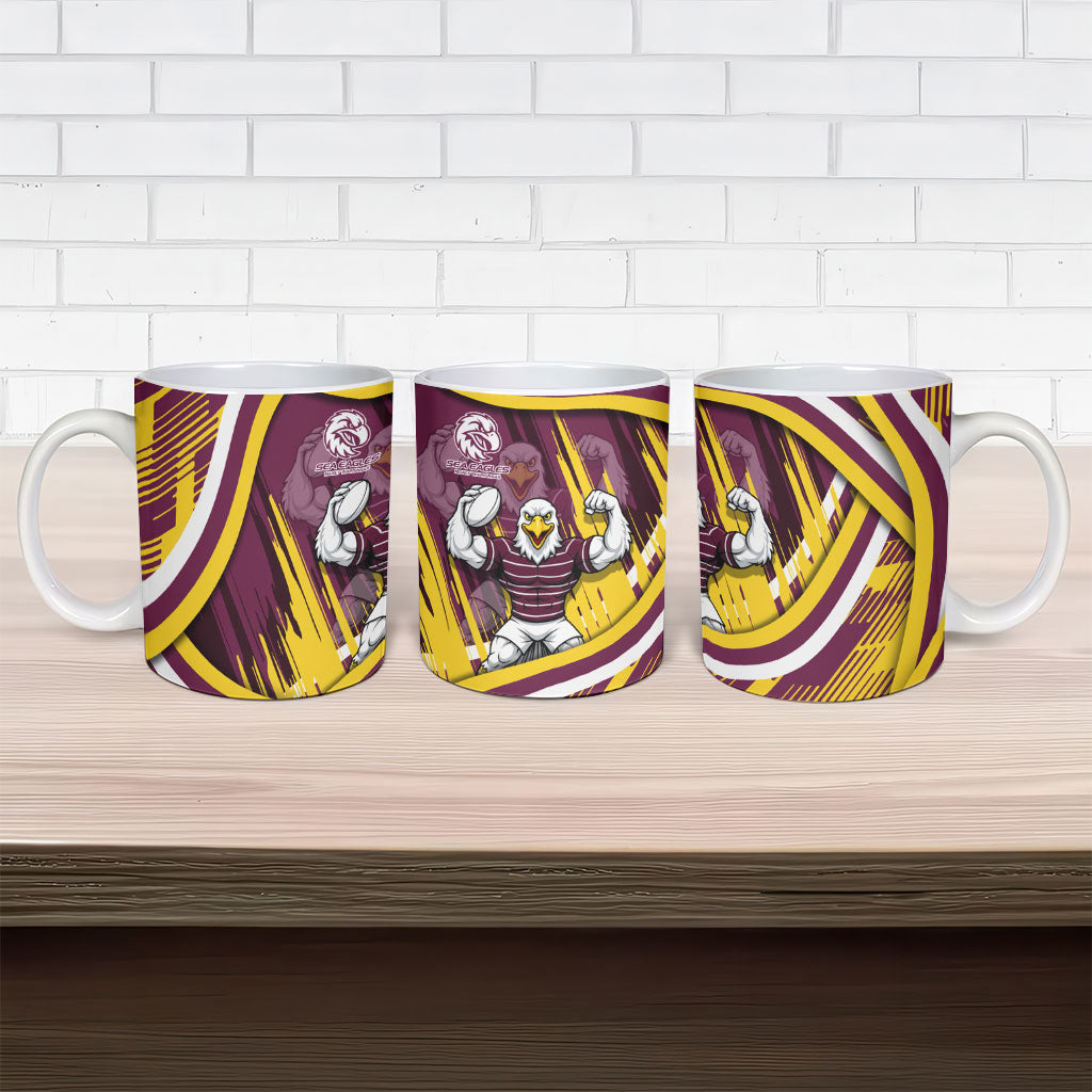 Sea Eagles Rugby Mascot Ceramic Mug Fierce Athlete Graphic in Sports Style