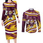 Sea Eagles Rugby Mascot Couples Matching Long Sleeve Bodycon Dress and Long Sleeve Button Shirt Fierce Athlete Graphic in Sports Style