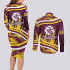 Sea Eagles Rugby Mascot Couples Matching Long Sleeve Bodycon Dress and Long Sleeve Button Shirt Fierce Athlete Graphic in Sports Style