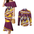 Sea Eagles Rugby Mascot Couples Matching Mermaid Dress and Long Sleeve Button Shirt Fierce Athlete Graphic in Sports Style
